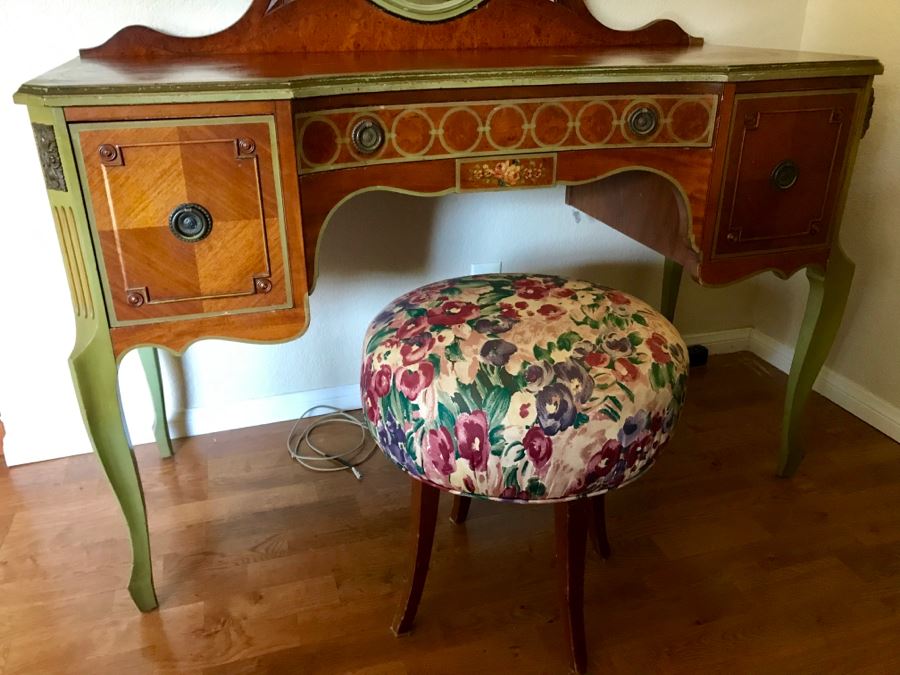 Stunning Vintage Vanity Desk With Mirror And Stool Purchased In Hollywood CA [Photo 5]
