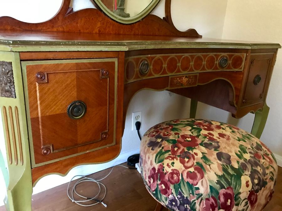 Stunning Vintage Vanity Desk With Mirror And Stool Purchased In Hollywood CA [Photo 7]