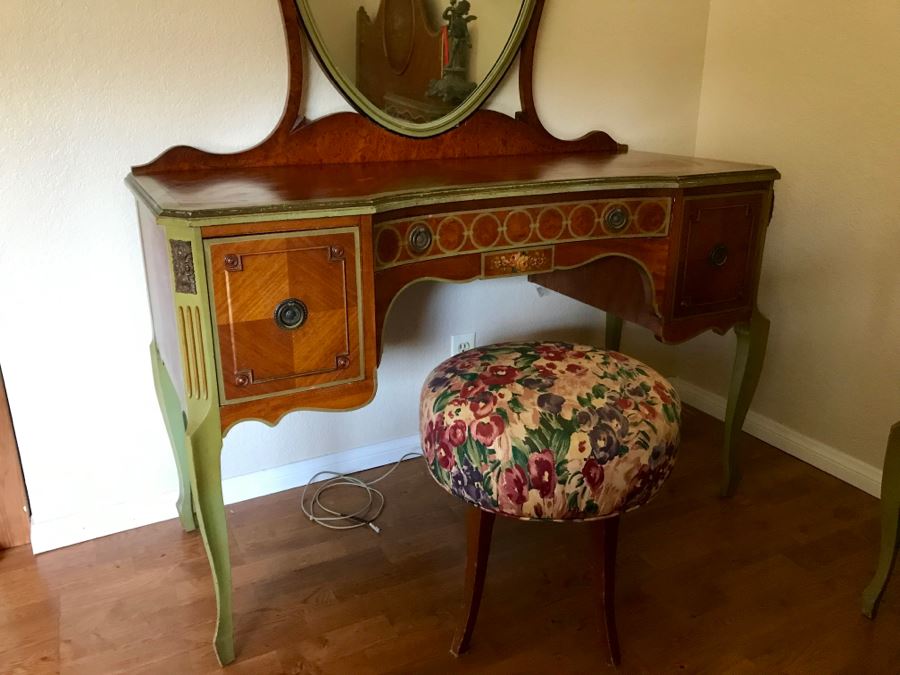 Stunning Vintage Vanity Desk With Mirror And Stool Purchased In Hollywood CA [Photo 4]