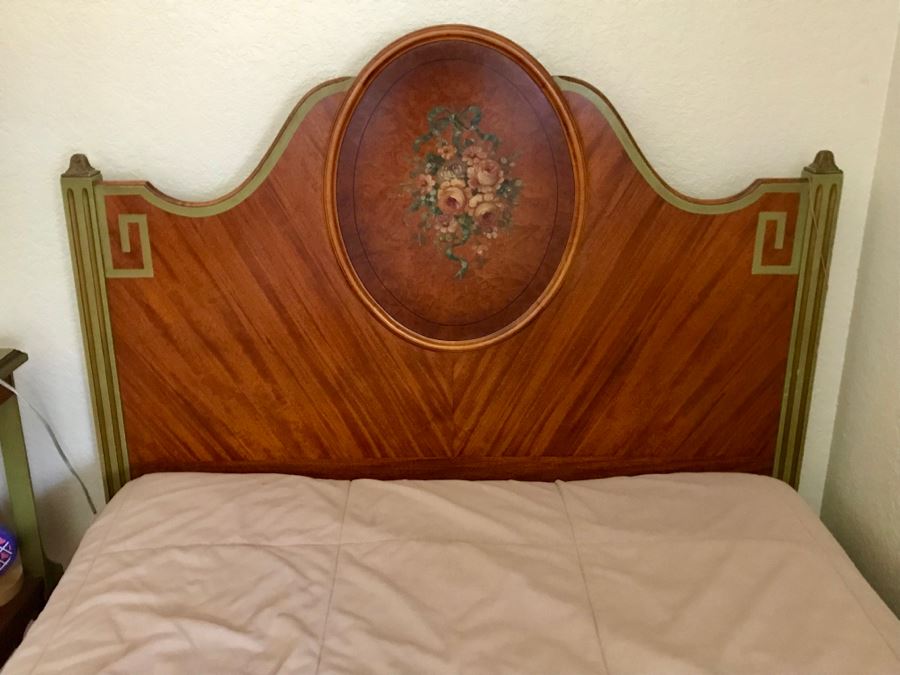 Stunning Vintage Twin Bed Frame And Side Table Nightstand With Painted Floral Design (Sold Without Mattress And Bedding) Purchased In Hollywood CA [Photo 10]