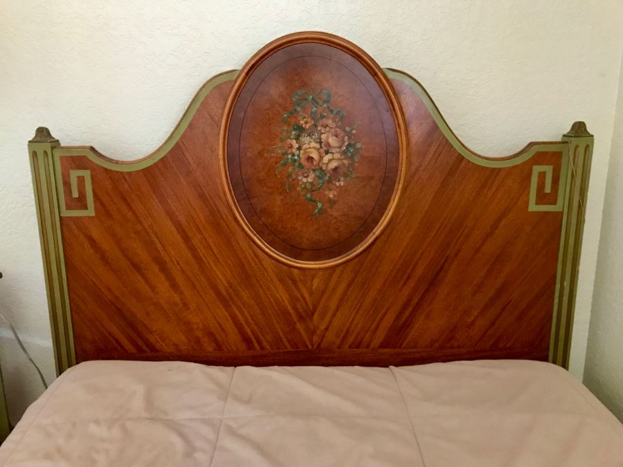 Stunning Vintage Twin Bed Frame And Side Table Nightstand With Painted Floral Design (Sold Without Mattress And Bedding) Purchased In Hollywood CA [Photo 5]