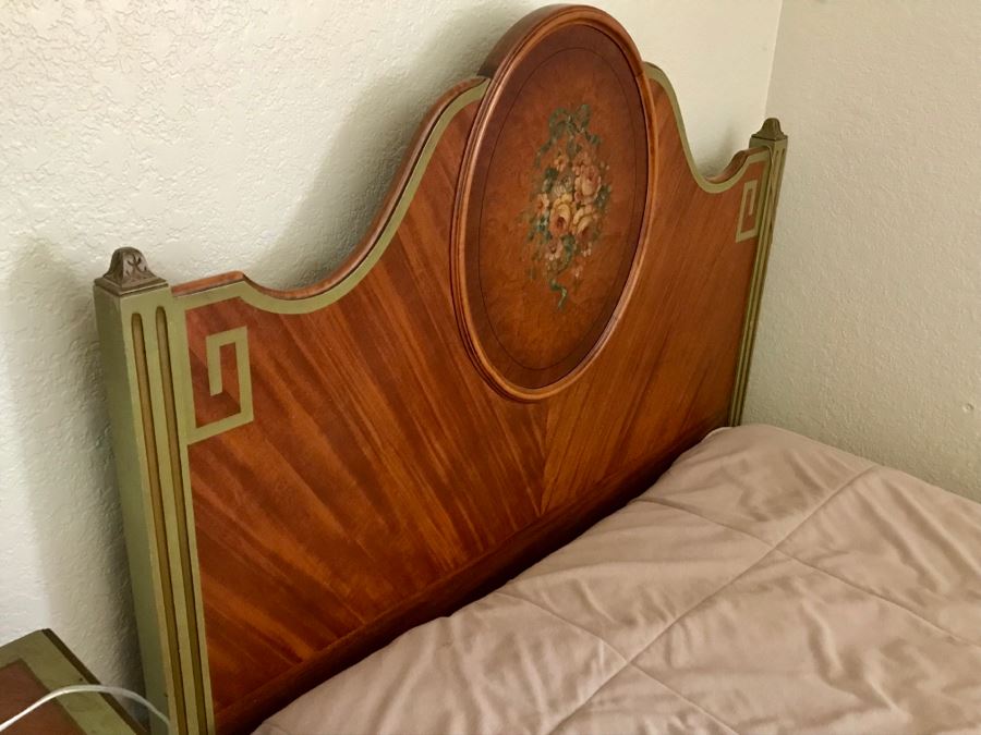 Stunning Vintage Twin Bed Frame And Side Table Nightstand With Painted Floral Design (Sold Without Mattress And Bedding) Purchased In Hollywood CA [Photo 8]