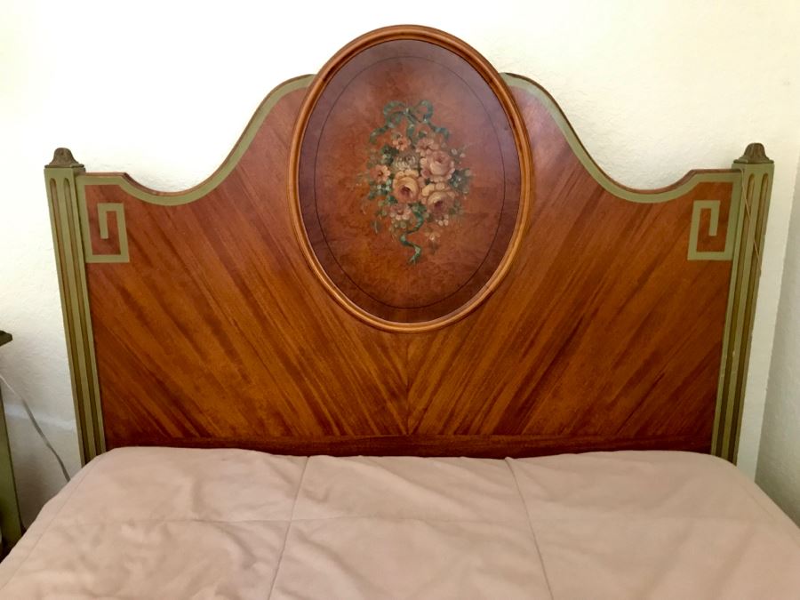 Stunning Vintage Twin Bed Frame And Side Table Nightstand With Painted Floral Design (Sold Without Mattress And Bedding) Purchased In Hollywood CA [Photo 6]