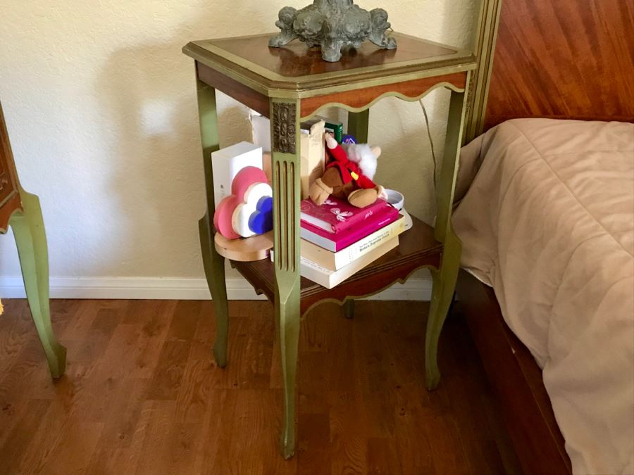 Stunning Vintage Twin Bed Frame And Side Table Nightstand With Painted Floral Design (Sold Without Mattress And Bedding) Purchased In Hollywood CA [Photo 15]