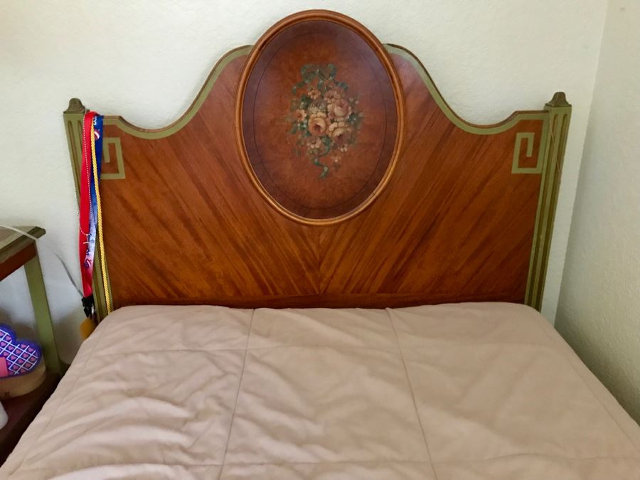Stunning Vintage Twin Bed Frame And Side Table Nightstand With Painted Floral Design (Sold Without Mattress And Bedding) Purchased In Hollywood CA [Photo 4]