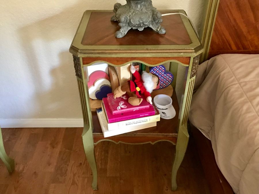 Stunning Vintage Twin Bed Frame And Side Table Nightstand With Painted Floral Design (Sold Without Mattress And Bedding) Purchased In Hollywood CA [Photo 14]