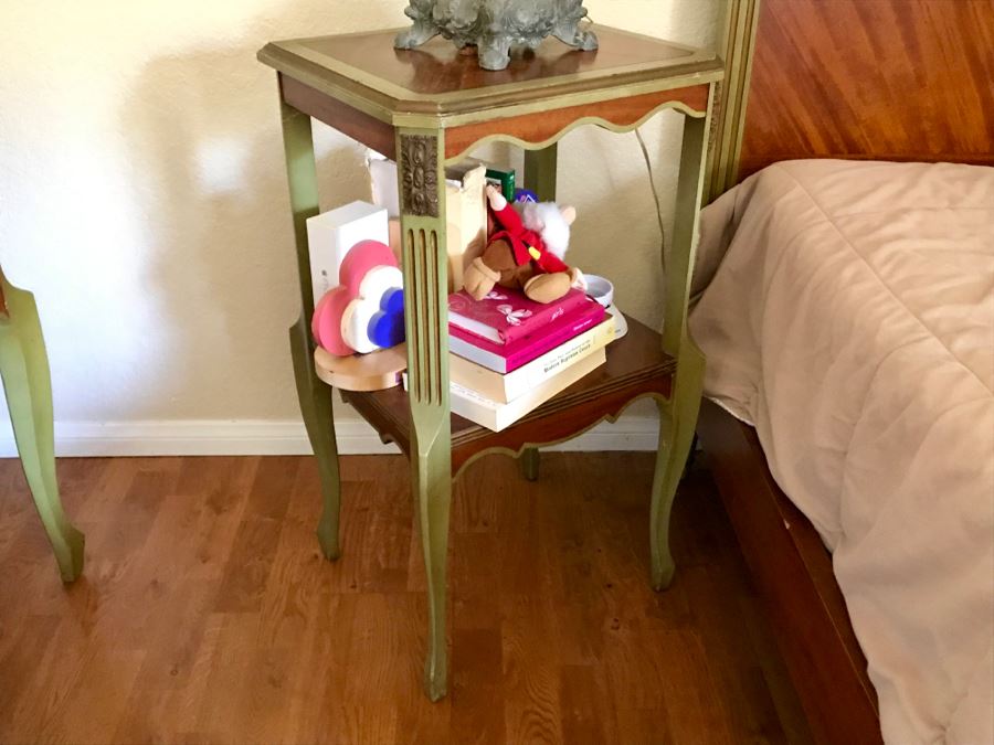 Stunning Vintage Twin Bed Frame And Side Table Nightstand With Painted Floral Design (Sold Without Mattress And Bedding) Purchased In Hollywood CA [Photo 16]