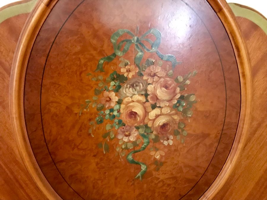 Stunning Vintage Twin Bed Frame And Side Table Nightstand With Painted Floral Design (Sold Without Mattress And Bedding) Purchased In Hollywood CA [Photo 7]