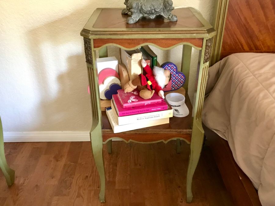 Stunning Vintage Twin Bed Frame And Side Table Nightstand With Painted Floral Design (Sold Without Mattress And Bedding) Purchased In Hollywood CA [Photo 13]