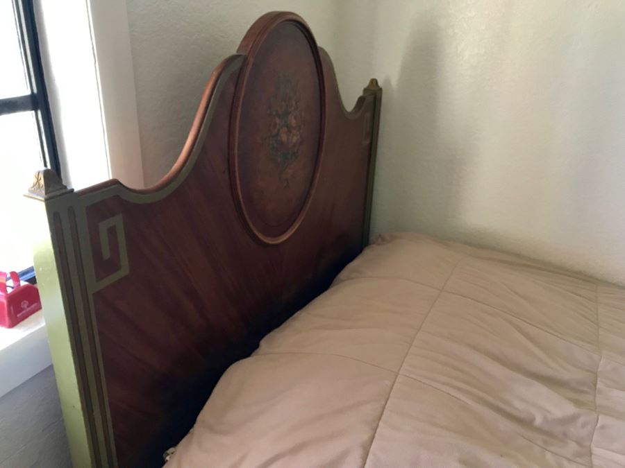 Stunning Vintage Twin Bed Frame With Painted Floral Design (Sold Without Mattress And Bedding) Purchased In Hollywood CA [Photo 7]