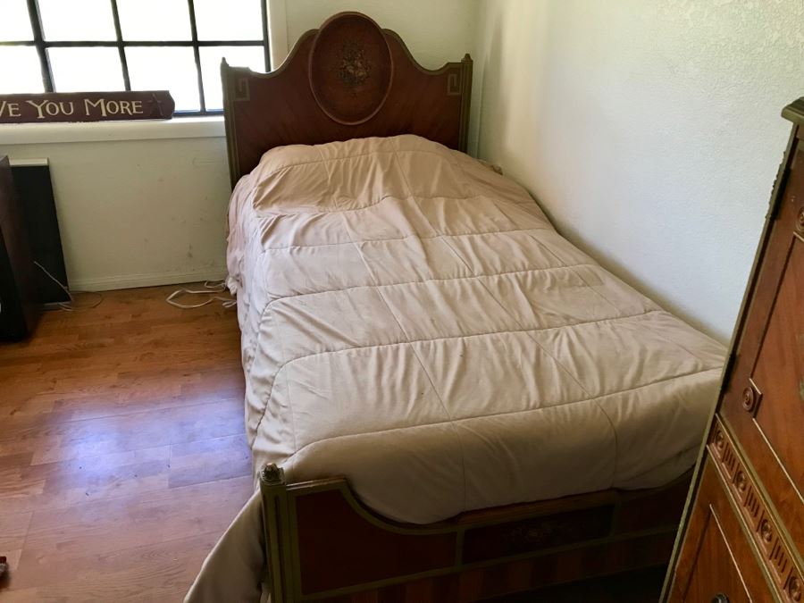 Stunning Vintage Twin Bed Frame With Painted Floral Design (Sold Without Mattress And Bedding) Purchased In Hollywood CA [Photo 2]