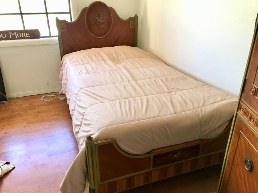 Stunning Vintage Twin Bed Frame With Painted Floral Design (Sold Without Mattress And Bedding) Purchased In Hollywood CA
