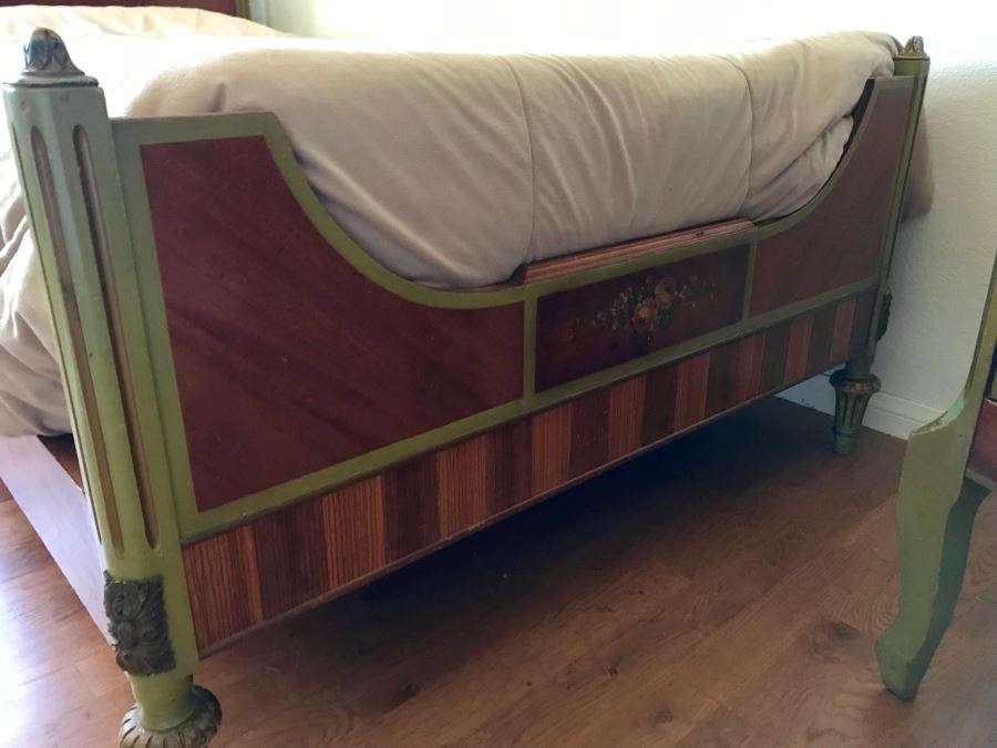 Stunning Vintage Twin Bed Frame With Painted Floral Design (Sold Without Mattress And Bedding) Purchased In Hollywood CA [Photo 8]