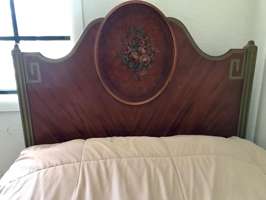 Stunning Vintage Twin Bed Frame With Painted Floral Design (Sold