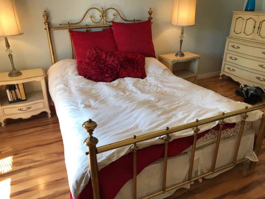 Vintage Queen Size Brass Bed Frame - Does Not Include Mattress, Box Spring Or Bedding