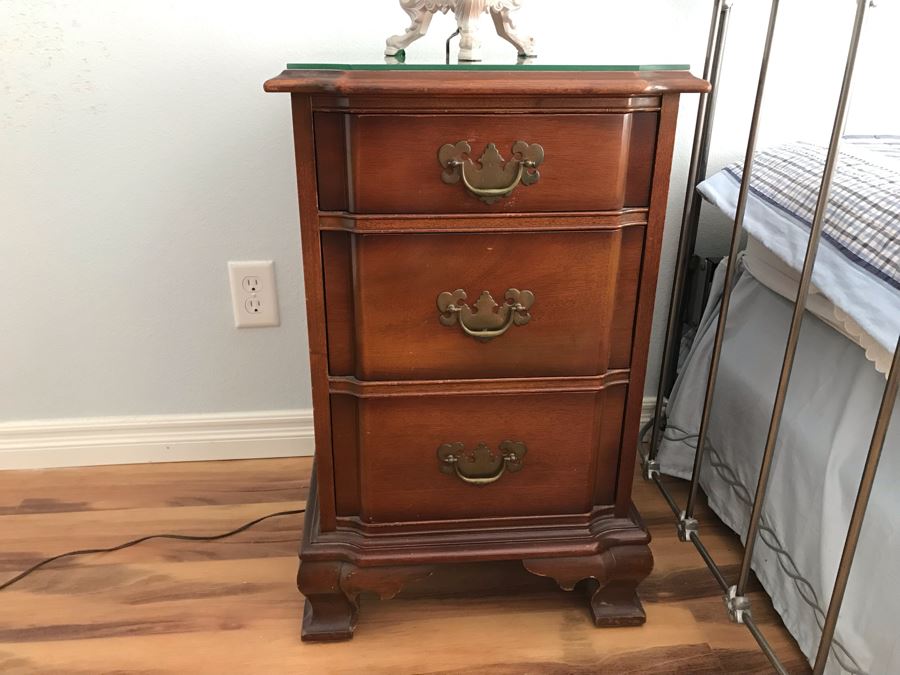 3 Drawer 'Homemakers' Nightstand With Glass Top - Made By John M. Smyth Of Chicago