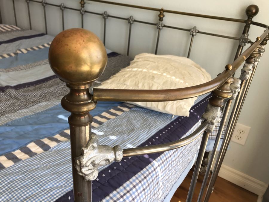 Vintage Brass Daybed With Floral Accents & Pop Up Trundle - Does Not Include Mattress, Box Spring Or Bedding [Photo 7]