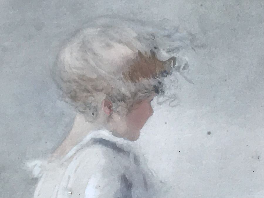 Original Vintage Seascape Painting Of Girl Carrying Pail Signed By Artist [Photo 3]