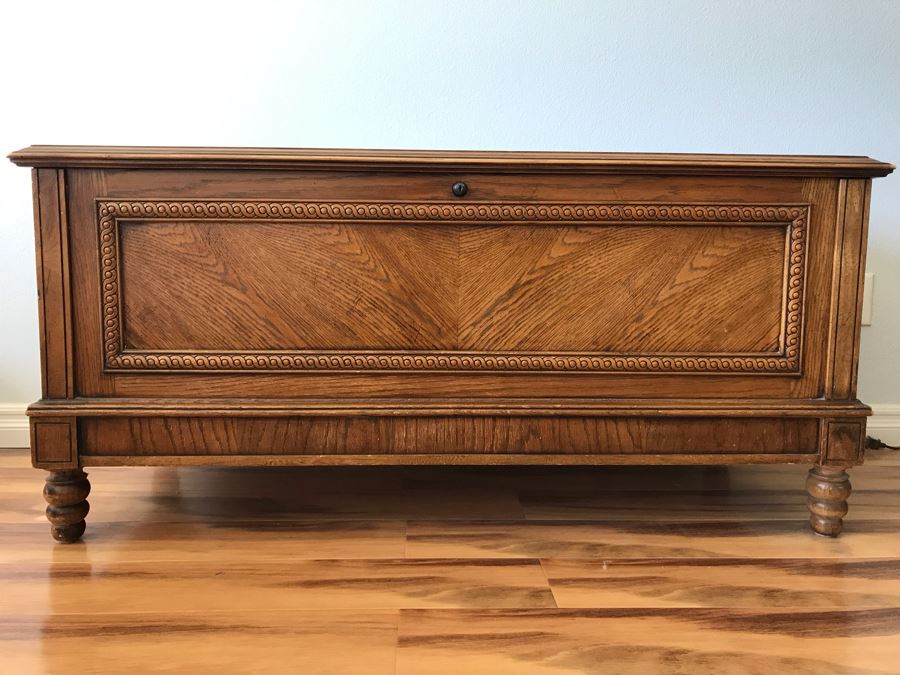LANE Cedar Hope Chest With Carved Wood Accents Sold Empty [Photo 1]