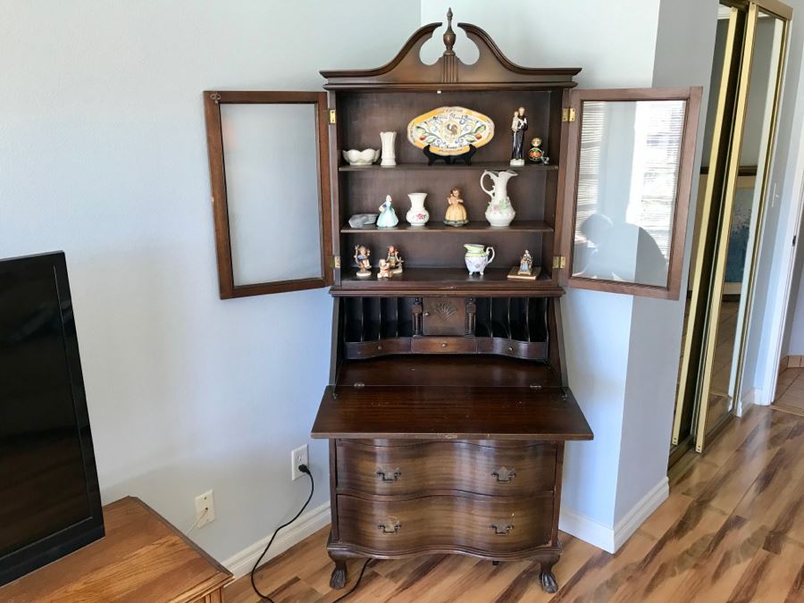 Vintage Wooden Secretary Desk With Serpentine Front Drawers [Photo 5]
