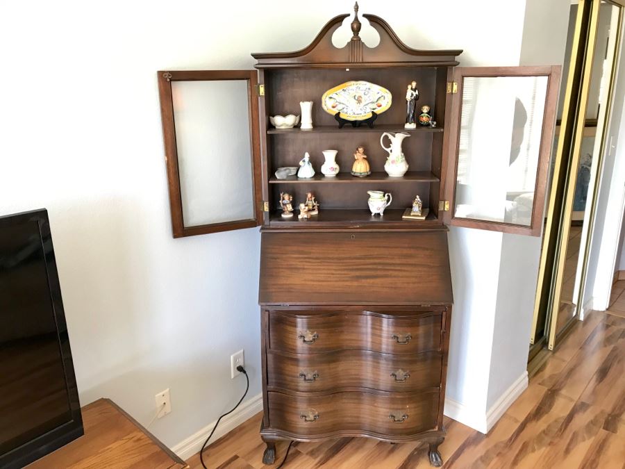 Vintage Wooden Secretary Desk With Serpentine Front Drawers [Photo 4]