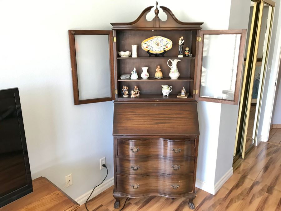 Vintage Wooden Secretary Desk With Serpentine Front Drawers [Photo 3]
