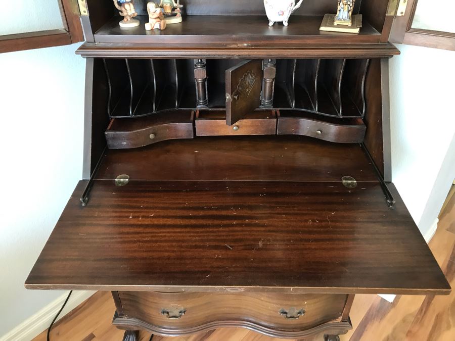 Vintage Wooden Secretary Desk With Serpentine Front Drawers [Photo 7]