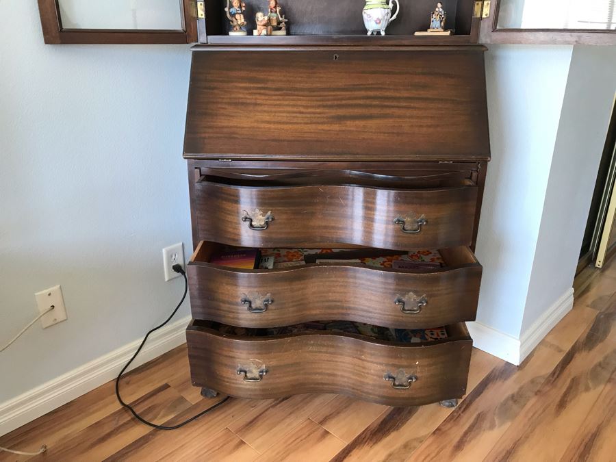 Vintage Wooden Secretary Desk With Serpentine Front Drawers [Photo 8]