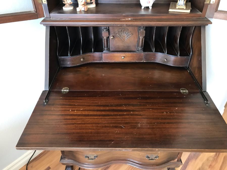 Vintage Wooden Secretary Desk With Serpentine Front Drawers [Photo 6]