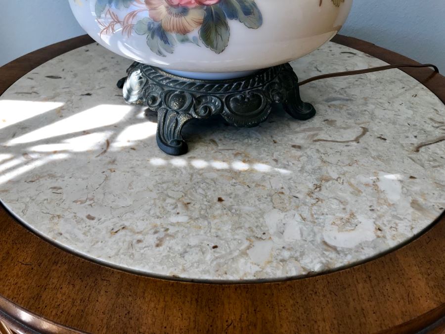 Vintage Round Side Table With Marble Top And 2 Door Cabinet For Storage Below [Photo 5]