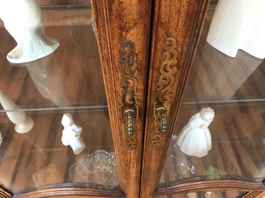 Large Wooden Glass Front Curio Display Cabinet With Overhead Lighting And Glass Shelves [Photo 6]