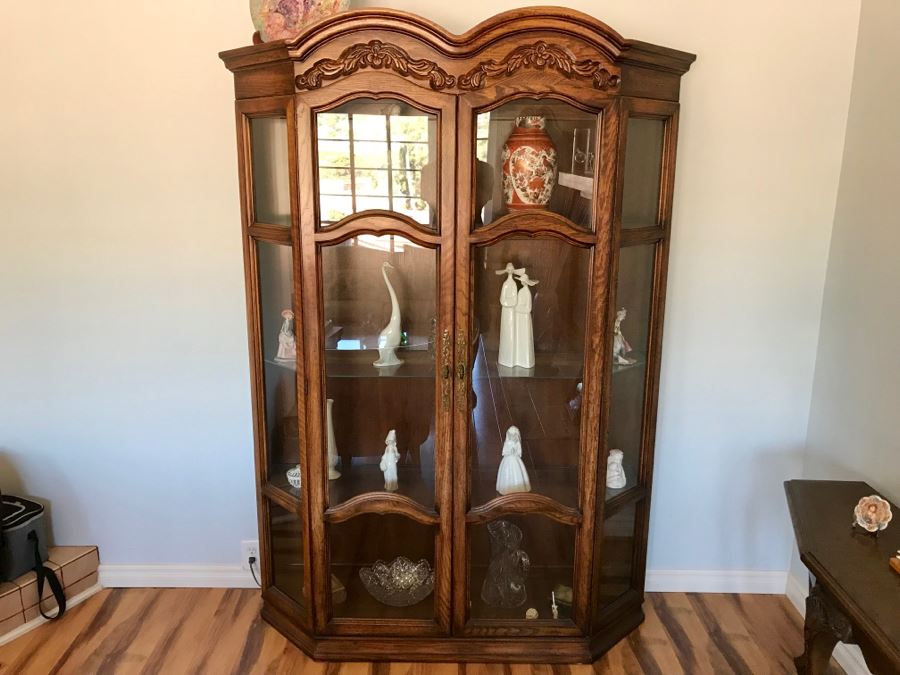 Large Wooden Glass Front Curio Display Cabinet With Overhead Lighting ...