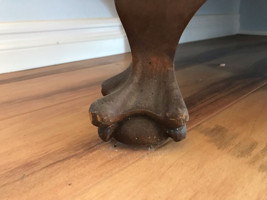 Vintage Wooden Secretary Desk With Serpentine Front And Carved Waves On Top Near Finial [Photo 15]