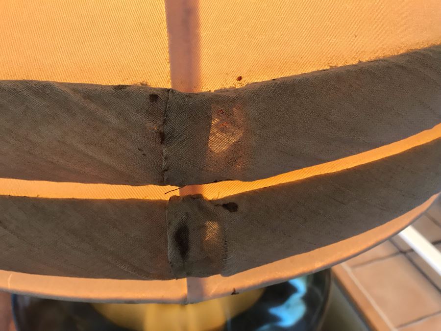 Monumental Mid-Century Glass And Metal 2-Light Lamp With Large Tapered Shade (See Photos For Damage To Shade) [Photo 10]