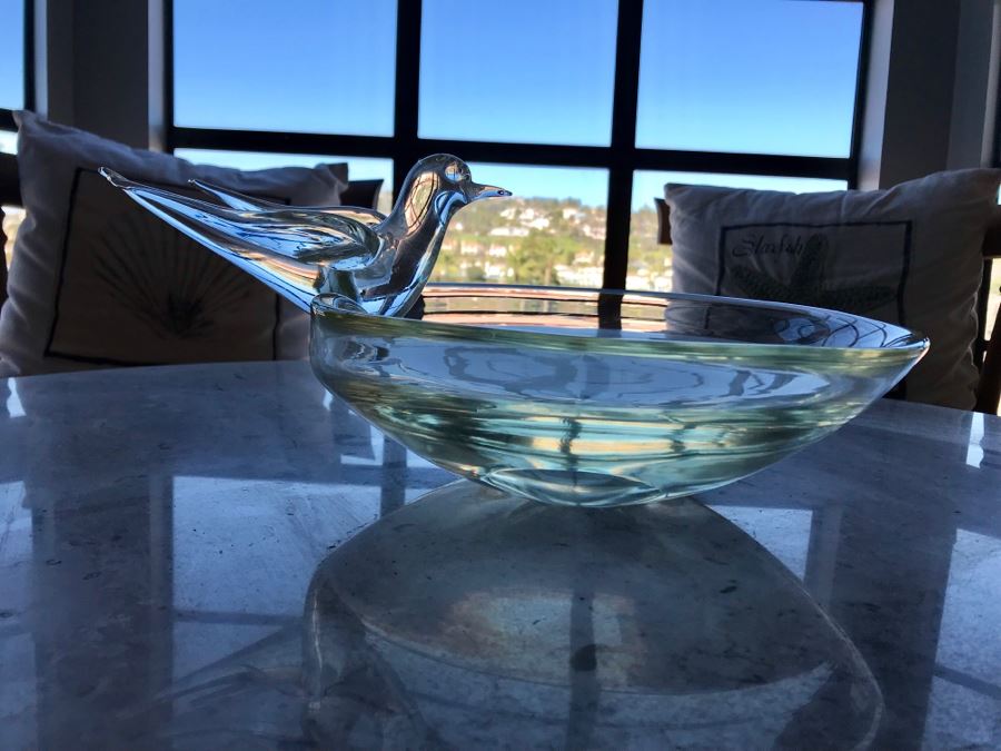 WEIMAN Heirloom Quality Marble Top Table On Chinoiserie Asian Style Pedestal With (3) Striped Cane Back Chairs, Pillows, and Glass Bird Bath Art [Photo 9]