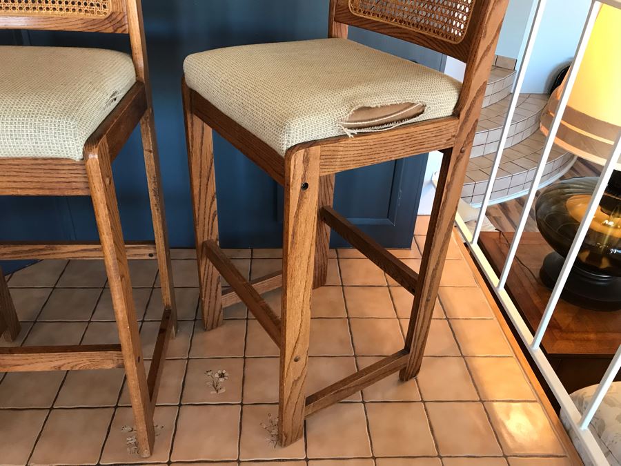 Pair Of Vintage Cane Back Barstools (Cloth Needs To Be Removed From Seat) [Photo 5]