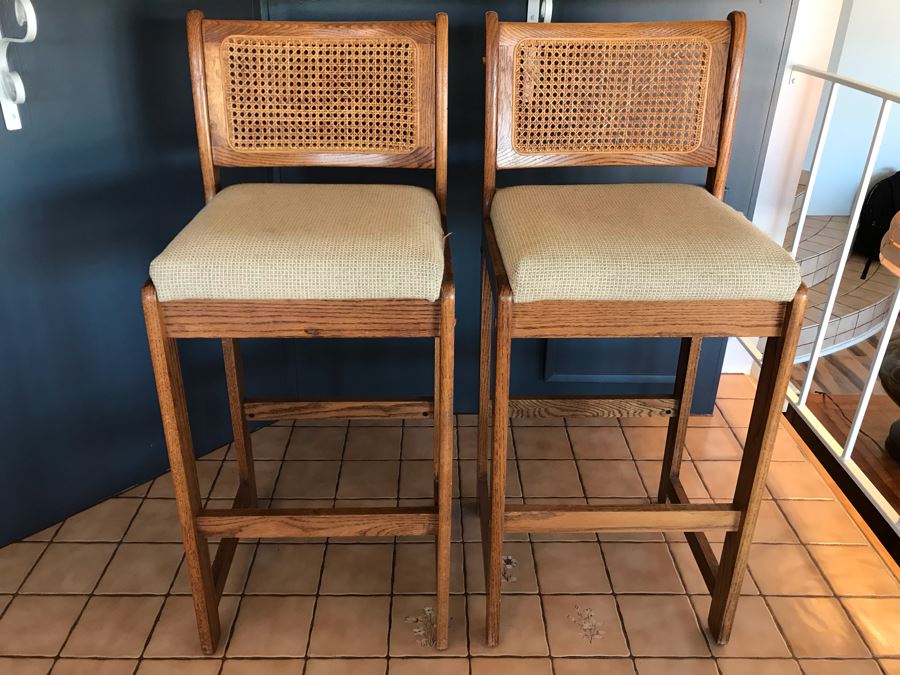 Pair Of Vintage Cane Back Barstools (Cloth Needs To Be Removed From Seat) [Photo 1]