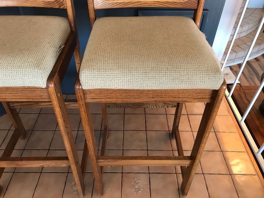 Pair Of Vintage Cane Back Barstools (Cloth Needs To Be Removed From Seat) [Photo 3]