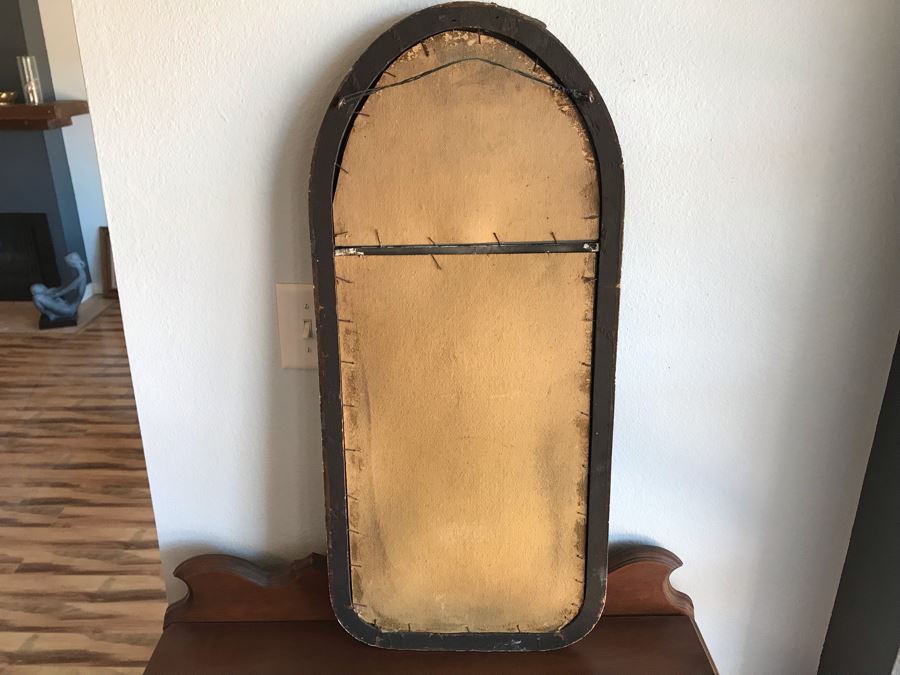 Vintage Painted Wooden Mirror With Etched Sunburst Pattern In Top Of Mirror [Photo 5]