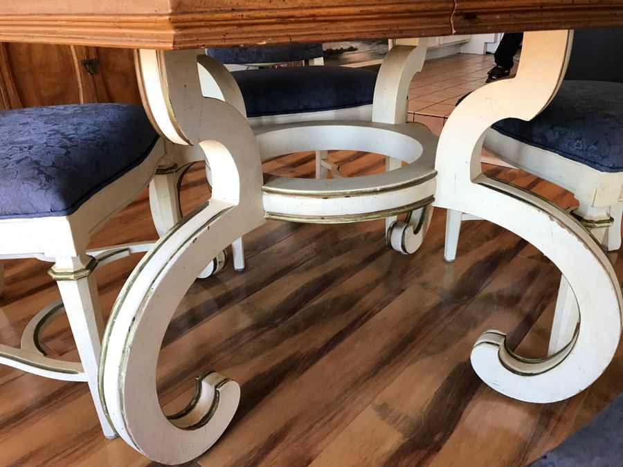Vintage French Provincial Pedestal Dining Table With 2 Leaves (Not Shown) And (4) Cane Back Chairs (Note That Cane Backs Need To Be Replaced) [Photo 5]