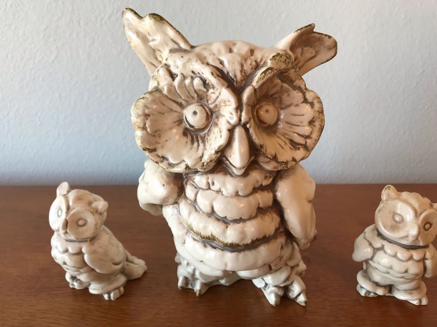Set Of (3) Vintage USA Pottery Owls [Photo 3]