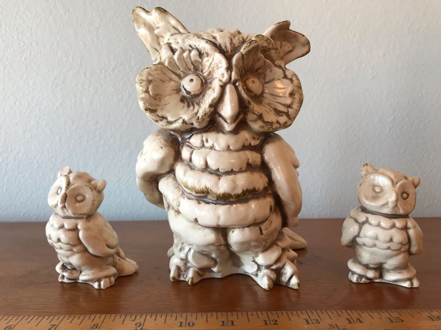 Set Of (3) Vintage USA Pottery Owls [Photo 4]
