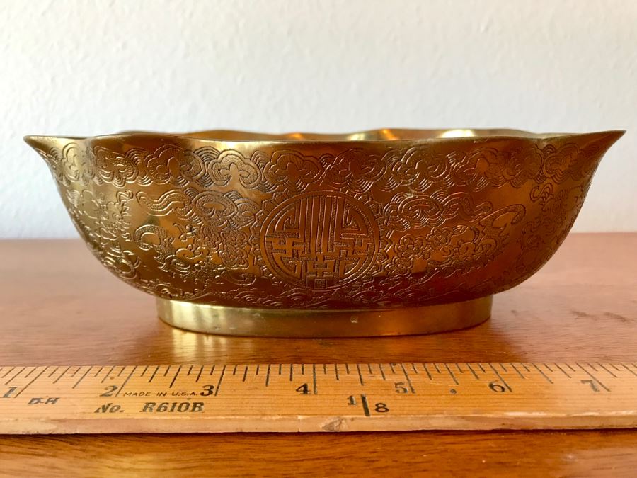 Vintage Signed Asian Brass Bowl