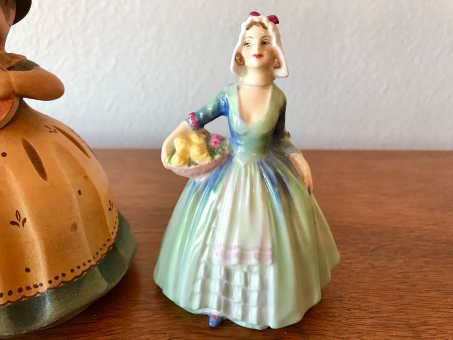 Vintage Royal Doulton Bone China 'Janet' Figurine 778640 And Wooden Anri Music Box Figurine With Reuge Swiss Movement Avril Au Portugal [Photo 3]