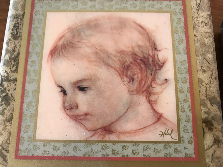 Pair Of Marble 'Edna Hibel' Artwork Trinket Boxes [Photo 5]