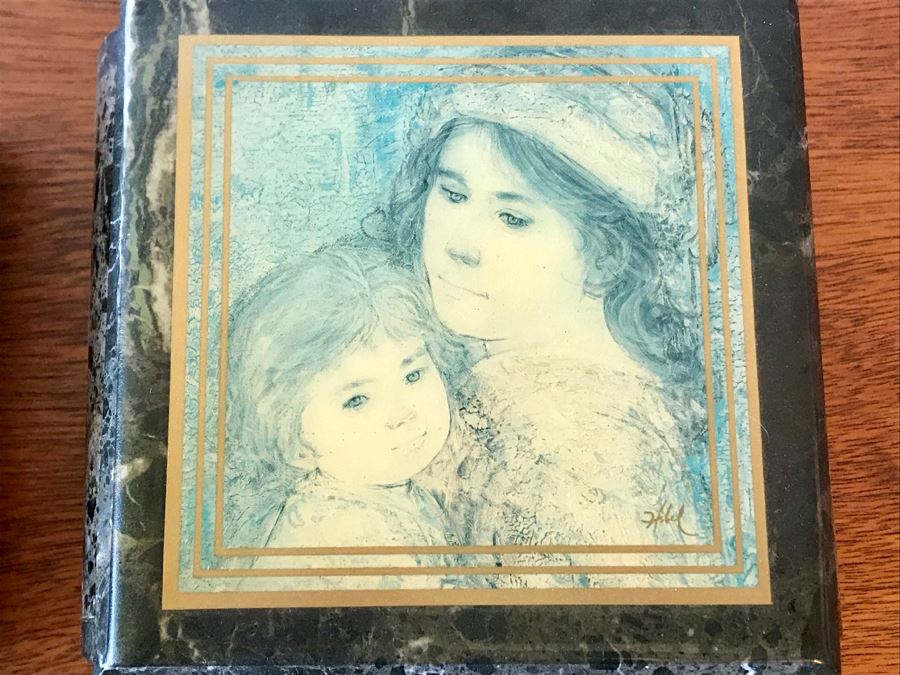 Pair Of Marble 'Edna Hibel' Artwork Trinket Boxes [Photo 7]
