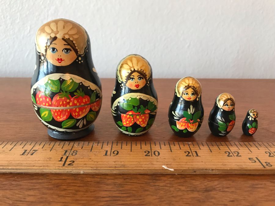 Complete Set Of Hand Painted Wooden Russian Nesting Dolls