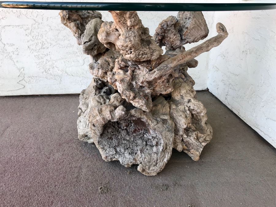 Mid Century Driftwood Side Table With Glass Top [Photo 2]