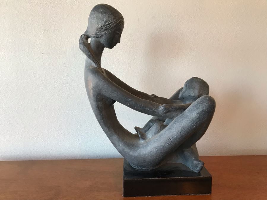 Vintage Austin Productions Sculpture Of Woman With Child 15.5”W × 11ʺD × 20ʺH