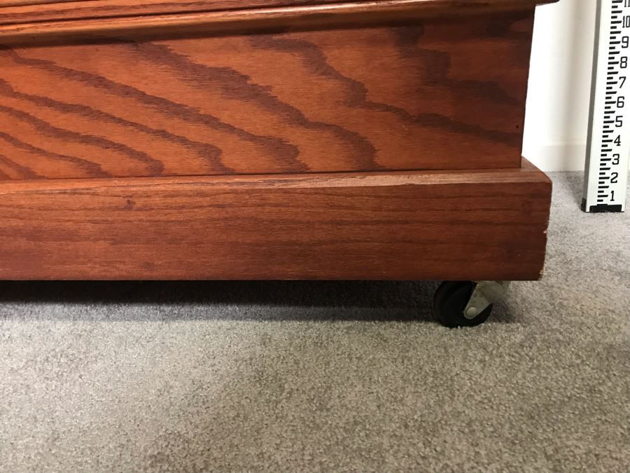 Oak Rolling Display Cabinet With Casters 3-Shelves With Mirrored Bottom Great For Store 48'W X 19'D X 45'H [Photo 5]